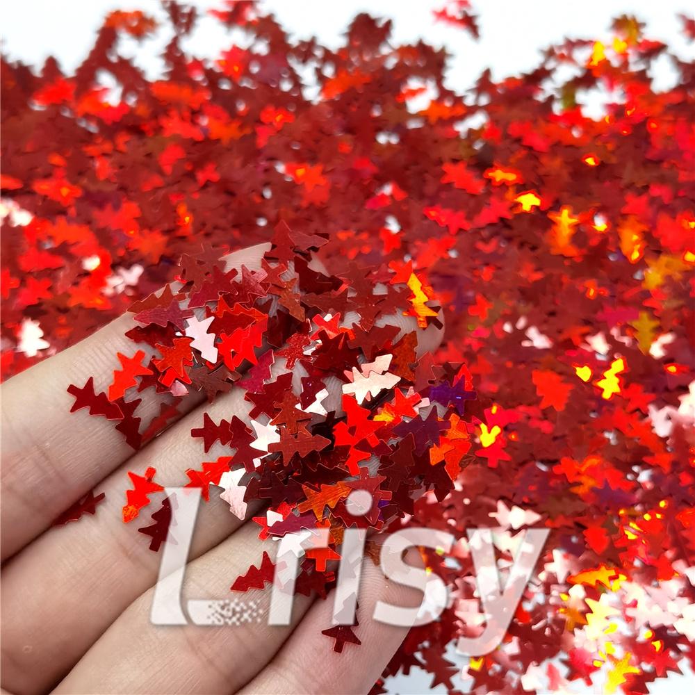 Christmas Tree Shaped Holographic Red Glitter LB0300