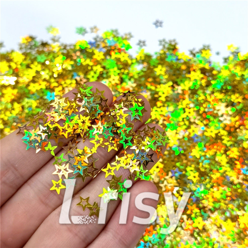 6mm Holographic Gold Hollow Out Star Shaped Glitter LB0210