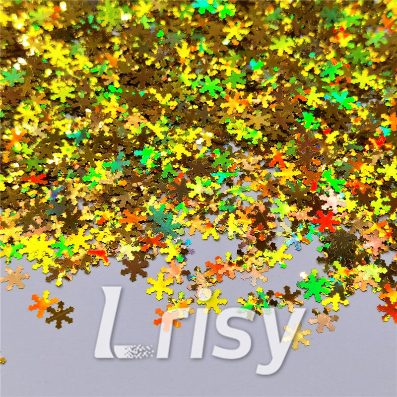 6mm Holographic Gold Snowflake Shaped Glitter LB0210