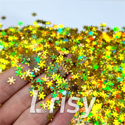 6mm Holographic Gold Snowflake Shaped Glitter LB0210