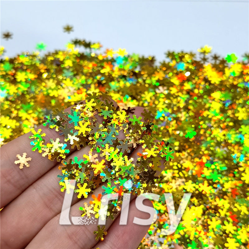 6mm Holographic Gold Snowflake Shaped Glitter LB0210