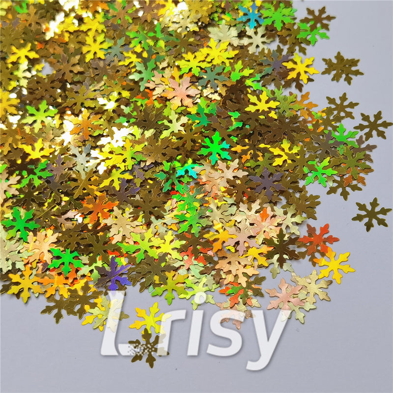 9mm Snowflake Shaped Holographic Gold Glitter LB0210