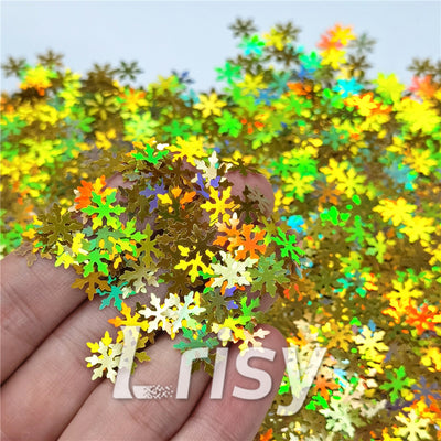 9mm Snowflake Shaped Holographic Gold Glitter LB0210