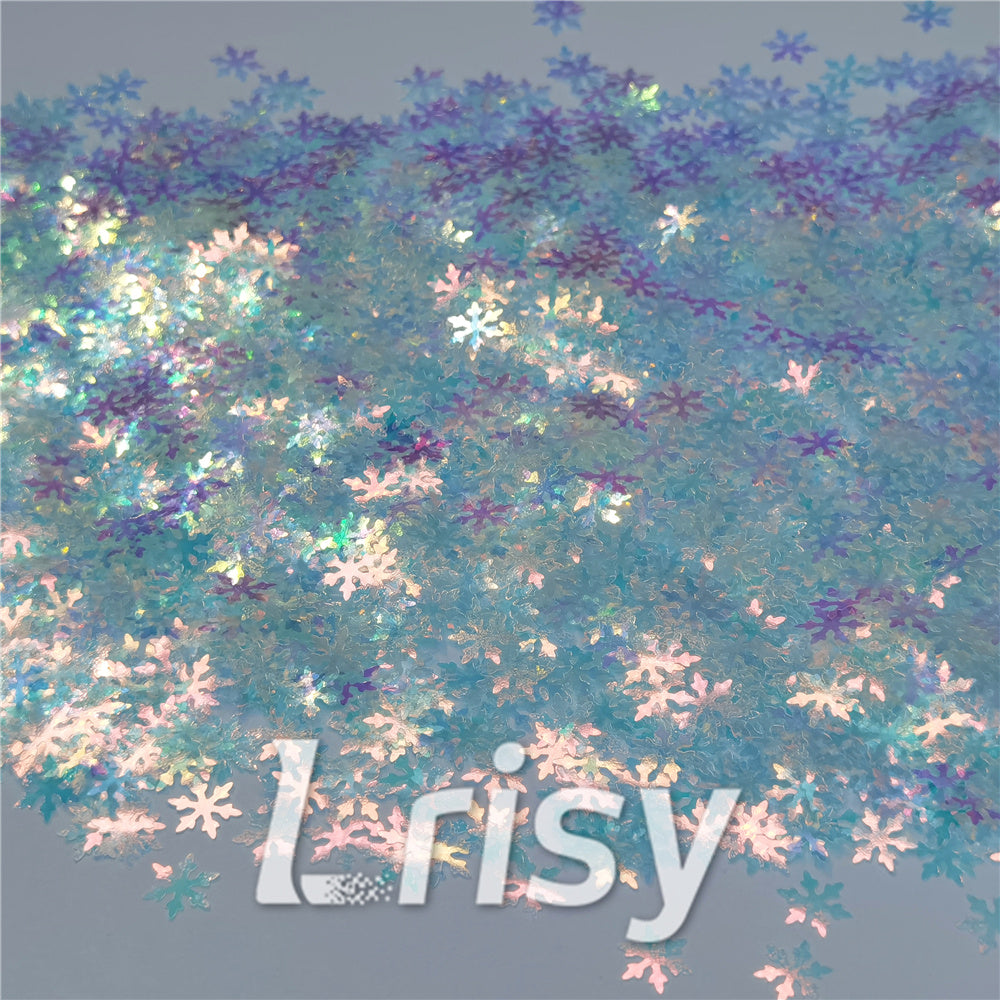 9mm Snowflake Shaped Iridescent Blue Translucent Glitter C021