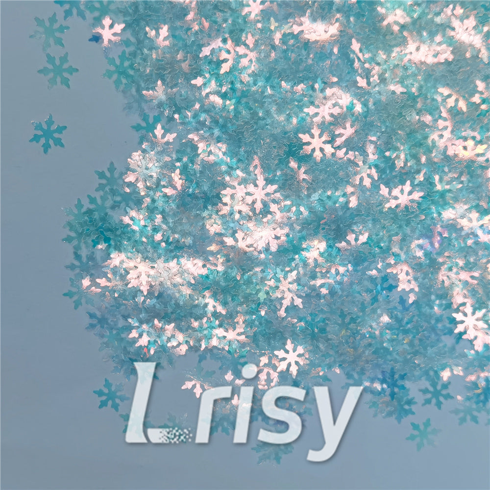 9mm Snowflake Shaped Iridescent Blue Translucent Glitter C021