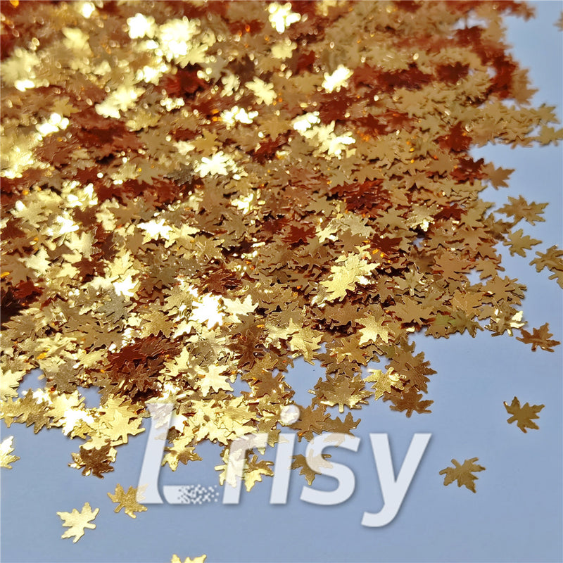 6mm Golden Maple Leaf Leaves Shaped Glitter B0224