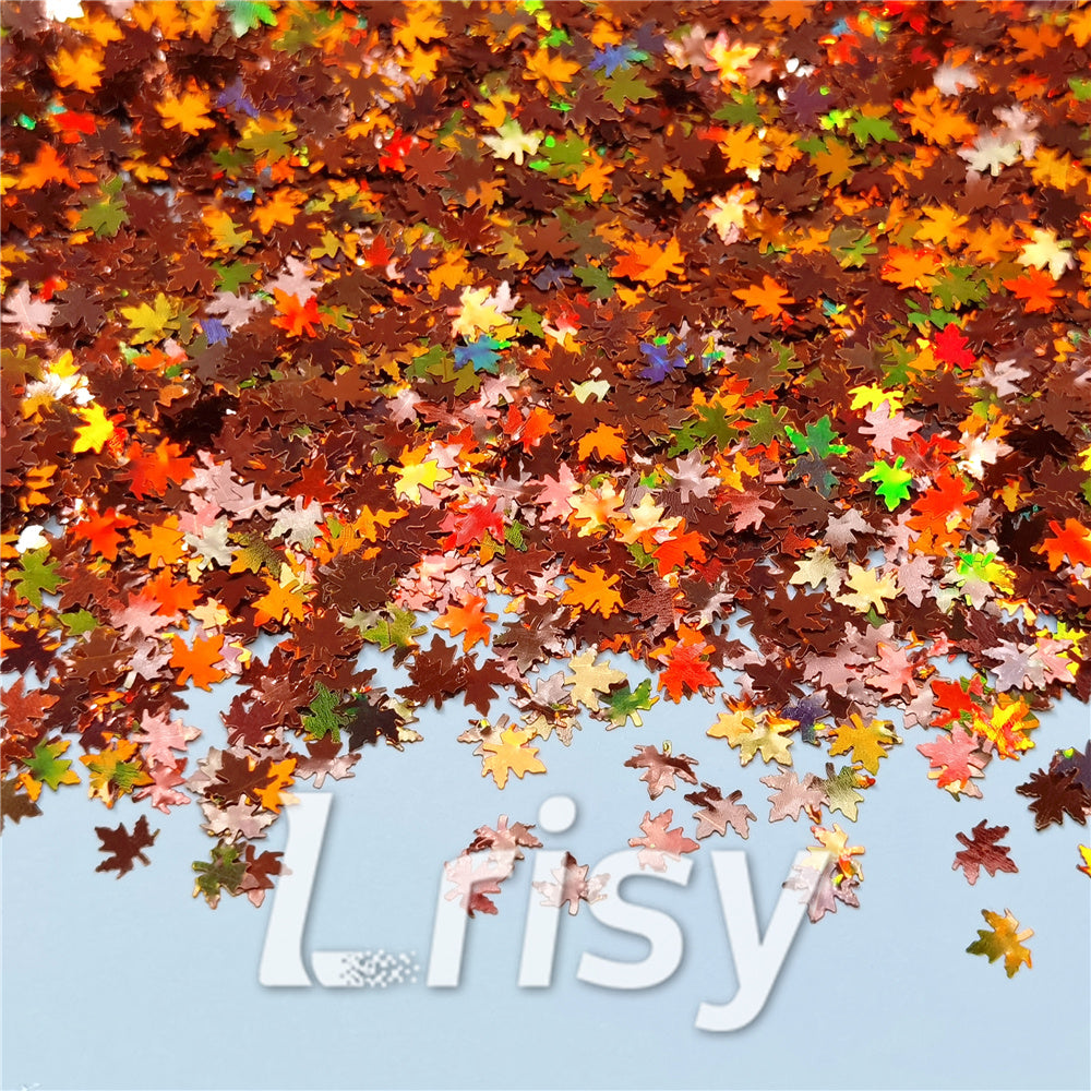 6mm Holographic Red Bronze Maple Leaf Leaves Shaped Glitter LB0401