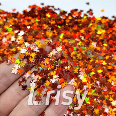 6mm Holographic Red Bronze Maple Leaf Leaves Shaped Glitter LB0401