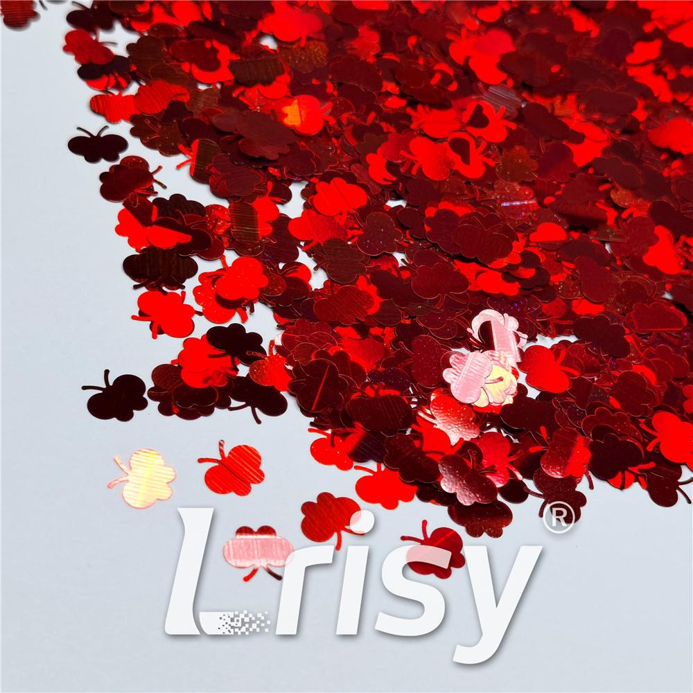 9mm Butterfly Shaped Holographic Red Glitter LB0300