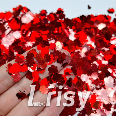 9mm Butterfly Shaped Holographic Red Glitter LB0300