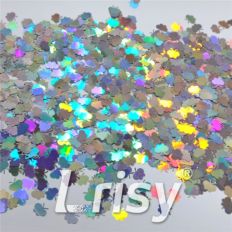 9mm Butterfly Shaped Holographic Silver Glitter LB0100