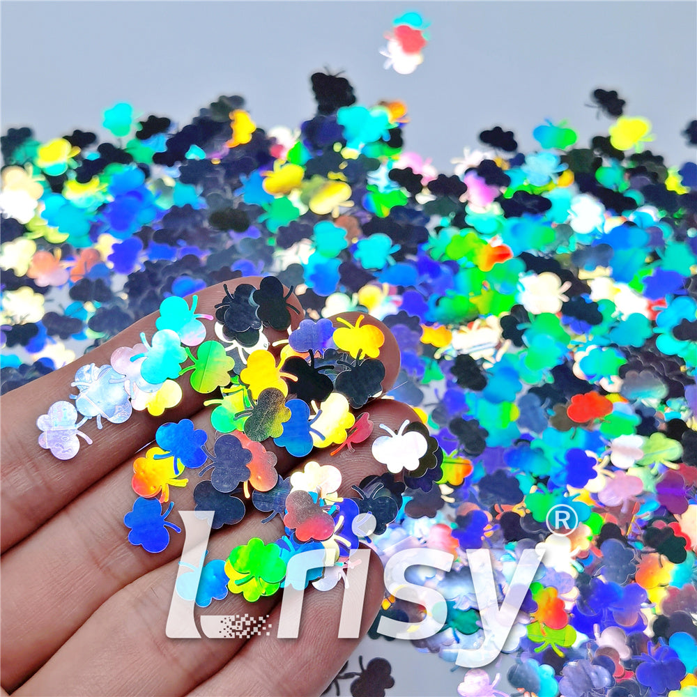 9mm Butterfly Shaped Holographic Silver Glitter LB0100