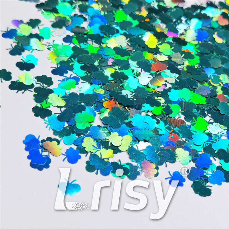 9mm Butterfly Shaped Holographic Teal Green Glitter LB0702