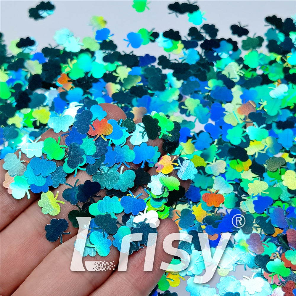 9mm Butterfly Shaped Holographic Teal Green Glitter LB0702