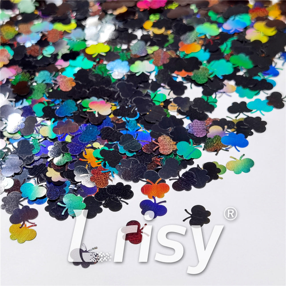 9mm Butterfly Shaped Holographic Black Glitter LB01000