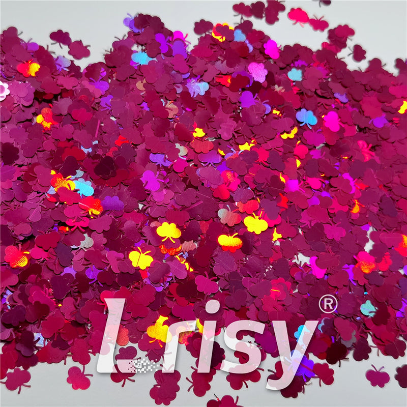 9mm Butterfly Shaped Holographic Rose Red Glitter LB0912