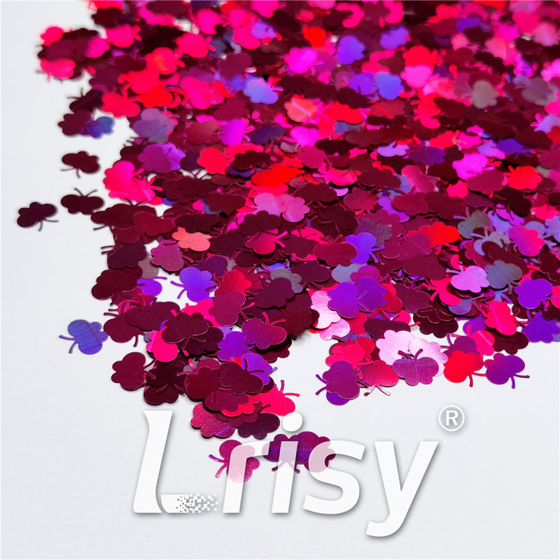 9mm Butterfly Shaped Holographic Rose Red Glitter LB0912