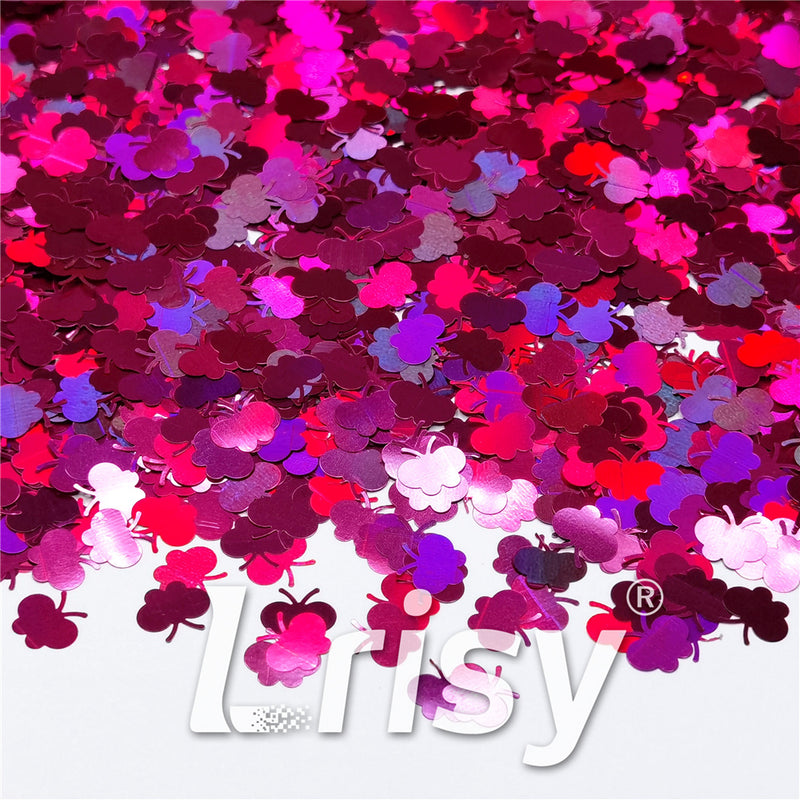 9mm Butterfly Shaped Holographic Rose Red Glitter LB0912