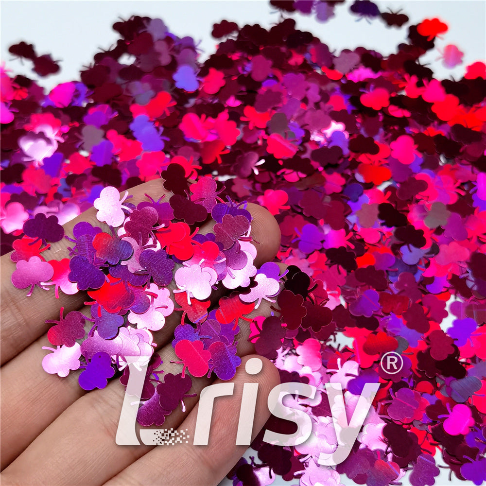 9mm Butterfly Shaped Holographic Rose Red Glitter LB0912