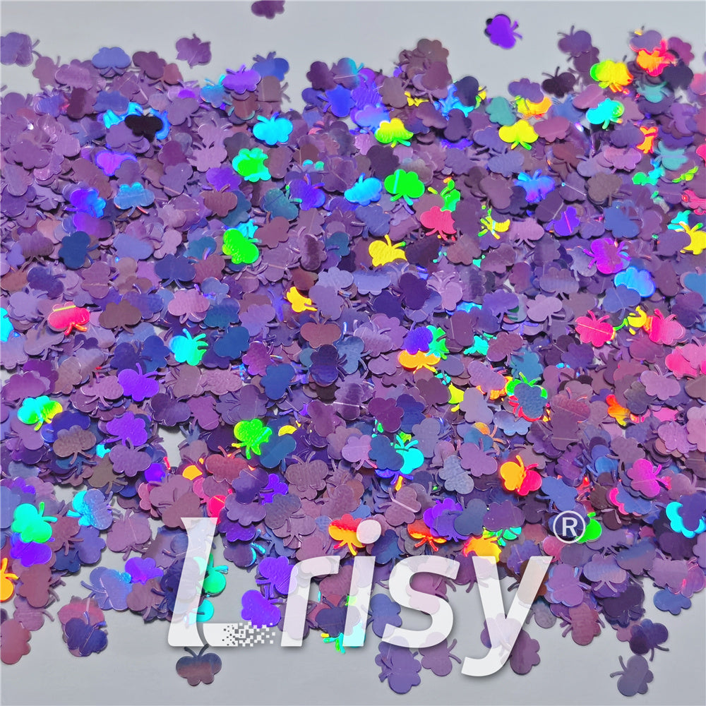 9mm Butterfly Shaped Holographic Light Purple Glitter LB0802