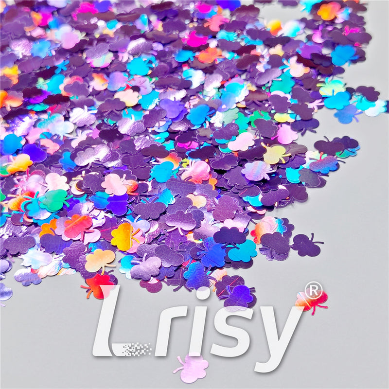 9mm Butterfly Shaped Holographic Light Purple Glitter LB0802