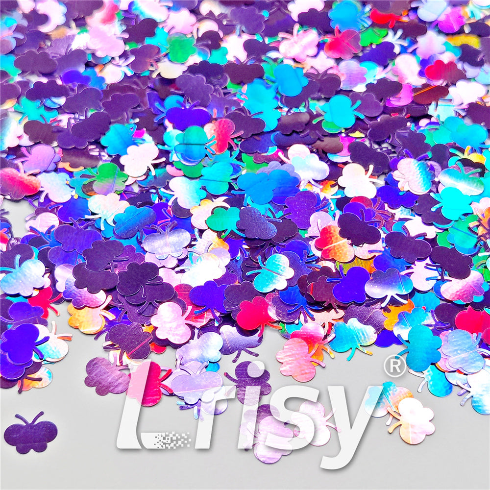 9mm Butterfly Shaped Holographic Light Purple Glitter LB0802