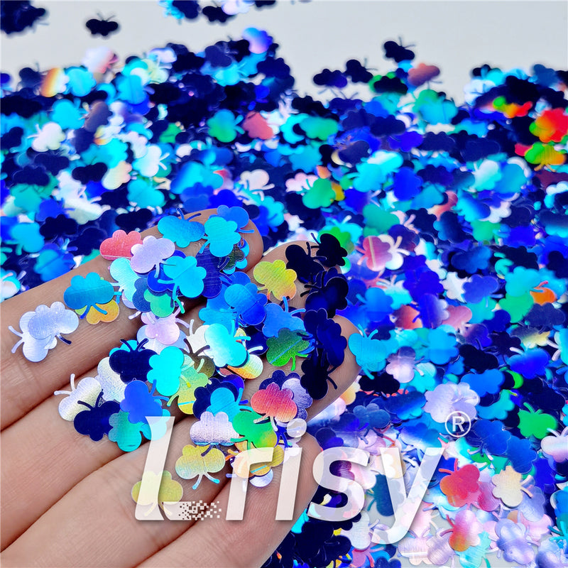 9mm Butterfly Shaped Holographic Sea Blue Glitter LB0709