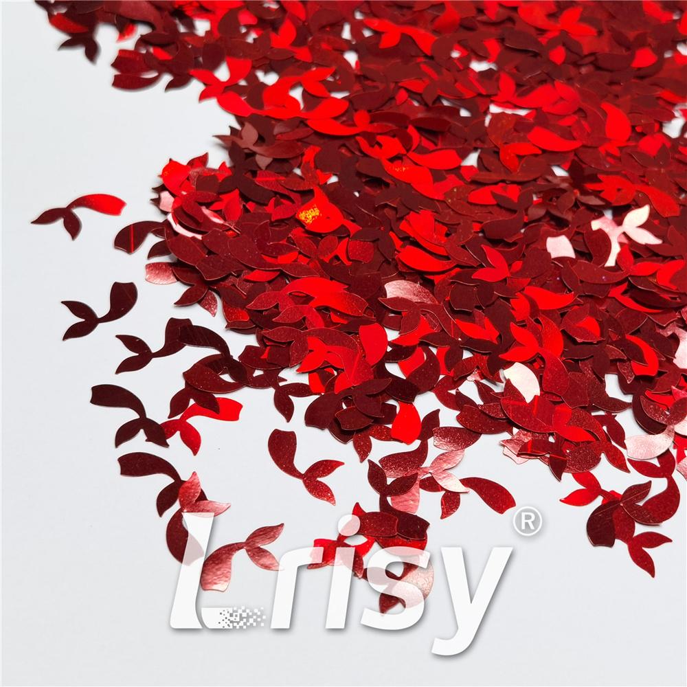 9mm Fish Tail Shaped Holographic Red Glitter LB0300