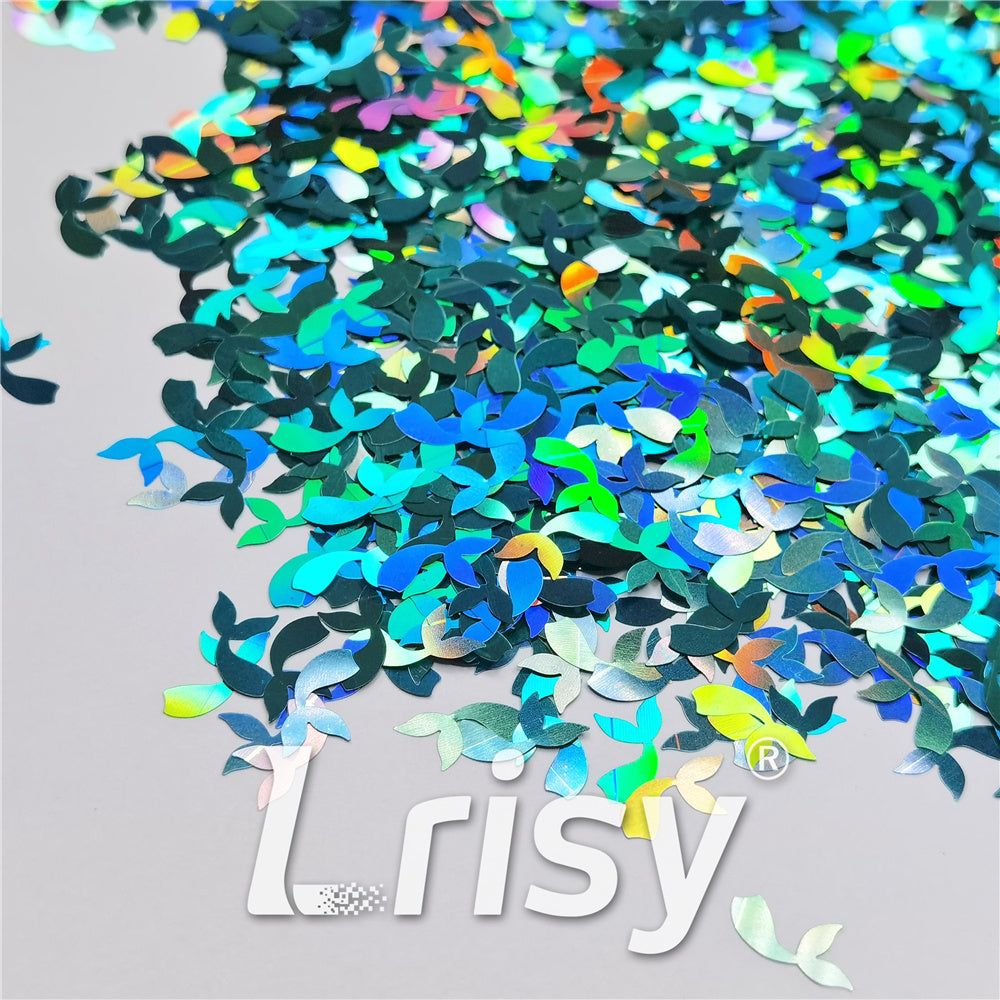 9mm Fish Tail Shaped Holographic Teal Green Glitter LB0702