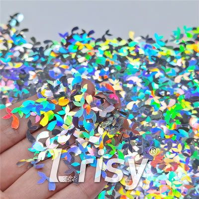 9mm Fish Tail Shaped Holographic Silver Glitter LB0100