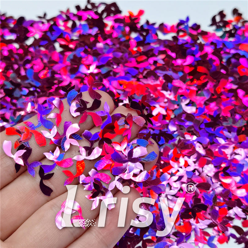 9mm Fish Tail Shaped Holographic Rose Red Glitter LB0912