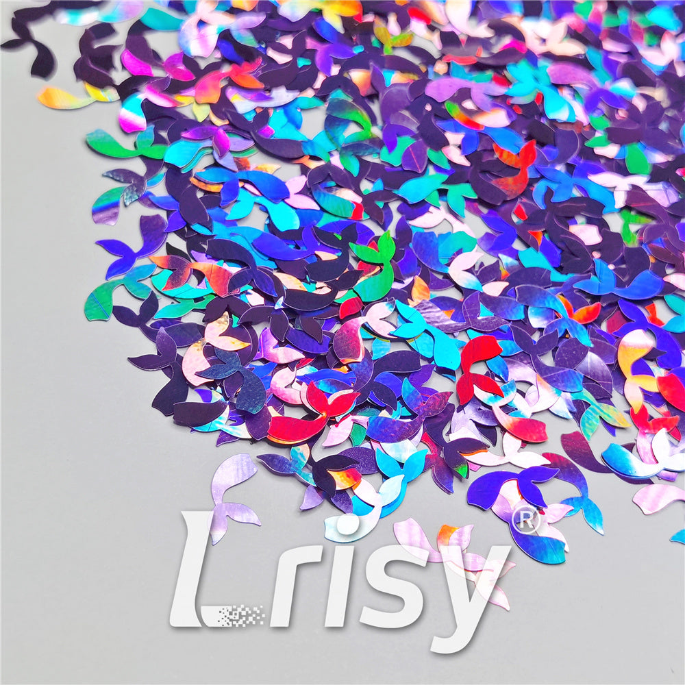 9mm Fish Tail Shaped Holographic Light Purple Glitter LB0802