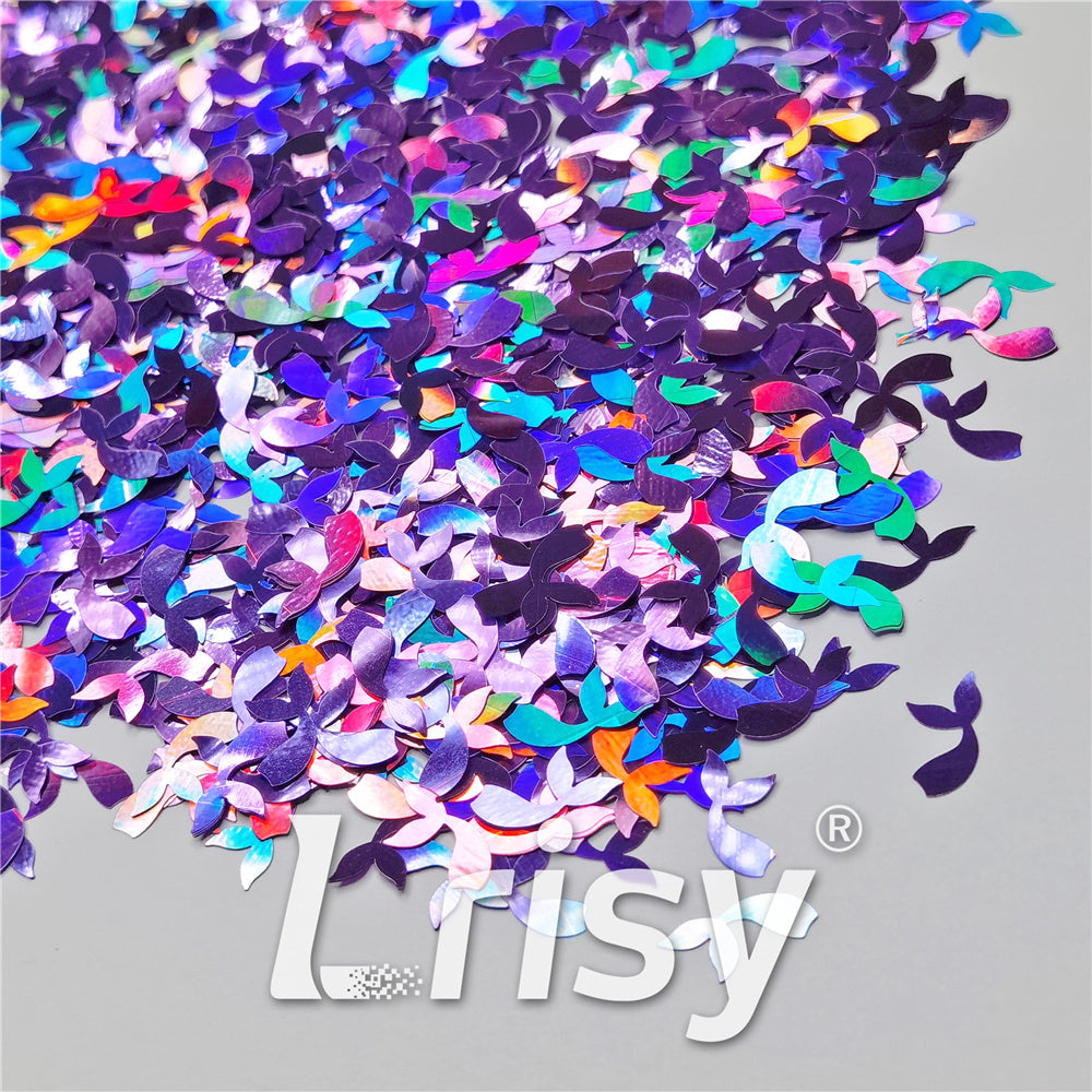 9mm Fish Tail Shaped Holographic Light Purple Glitter LB0802