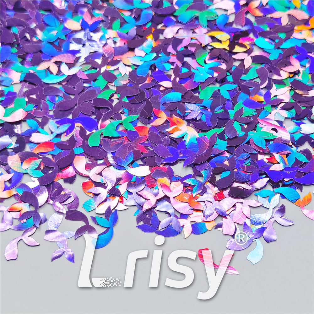 9mm Fish Tail Shaped Holographic Light Purple Glitter LB0802