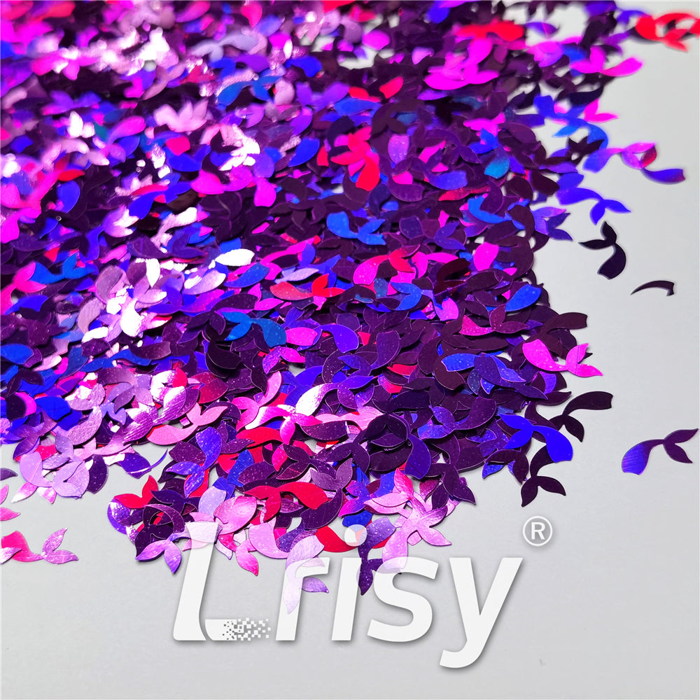 9mm Fish Tail Shaped Holographic Purple Glitter LB0800