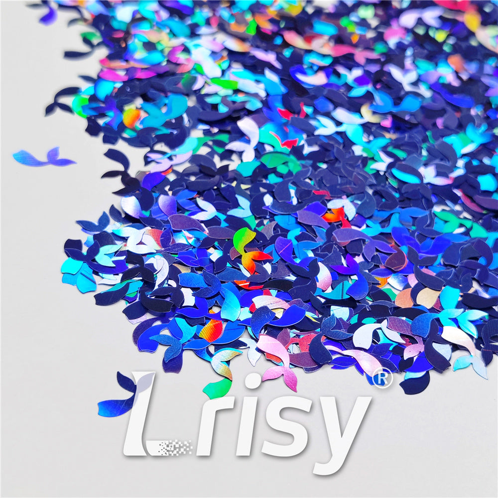 9mm Fish Tail Shaped Holographic Sea Blue Glitter LB0709