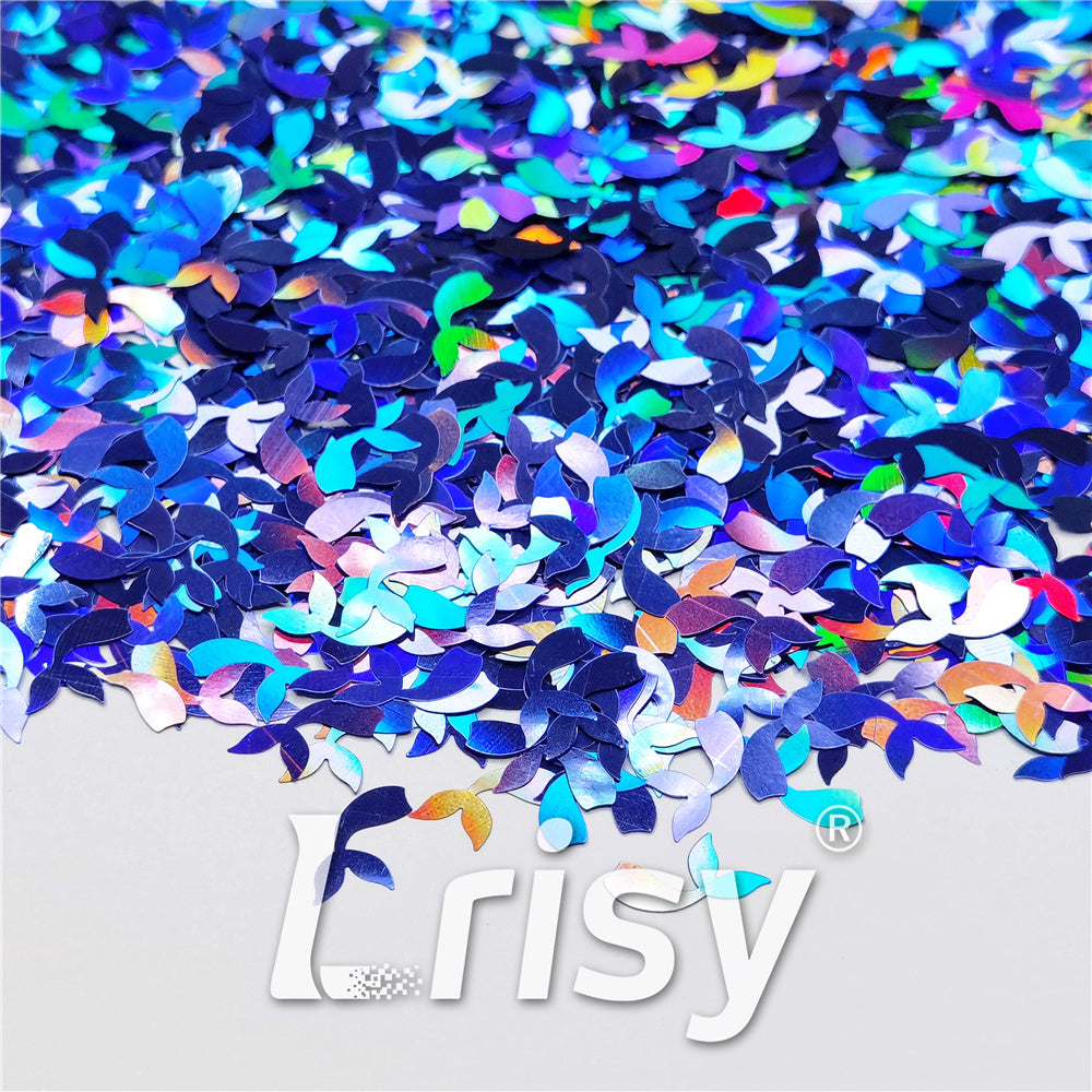 9mm Fish Tail Shaped Holographic Sea Blue Glitter LB0709