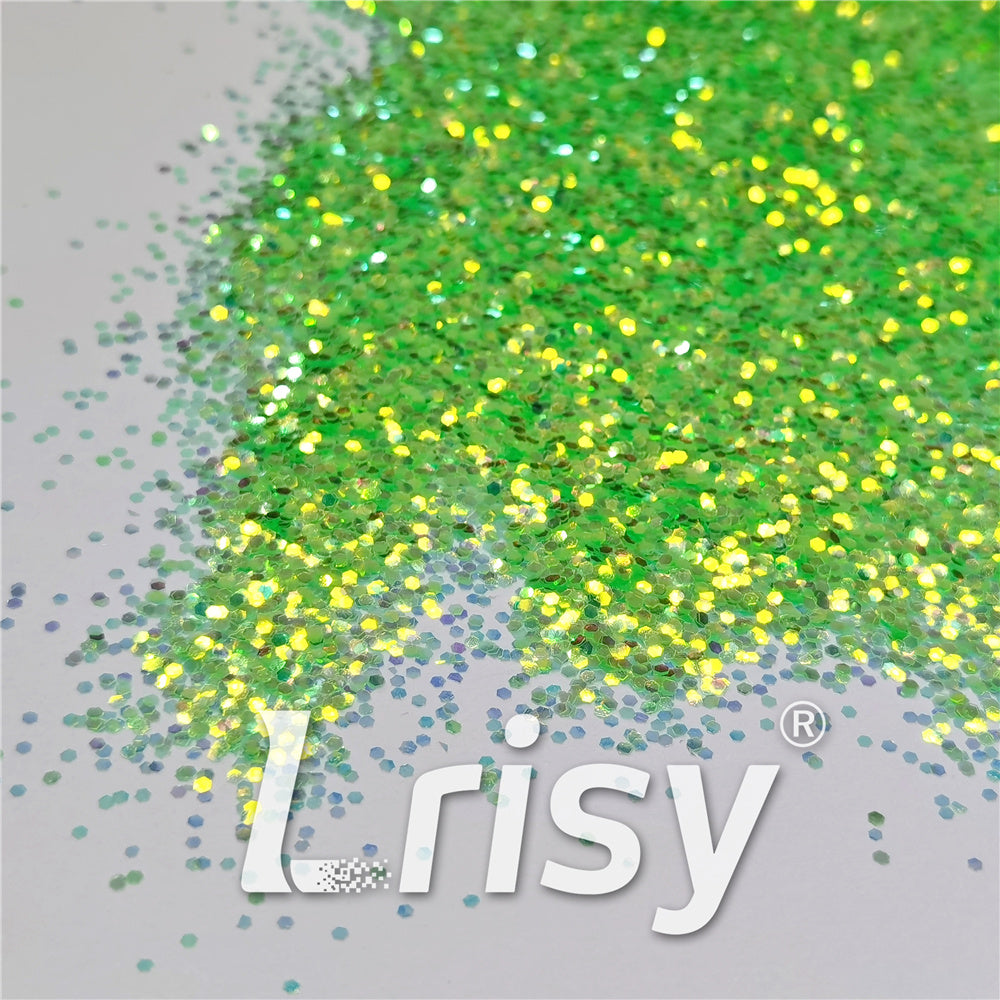 1mm Fluorescent Green High Brightness Iridescent Chunky Glitter FC333A