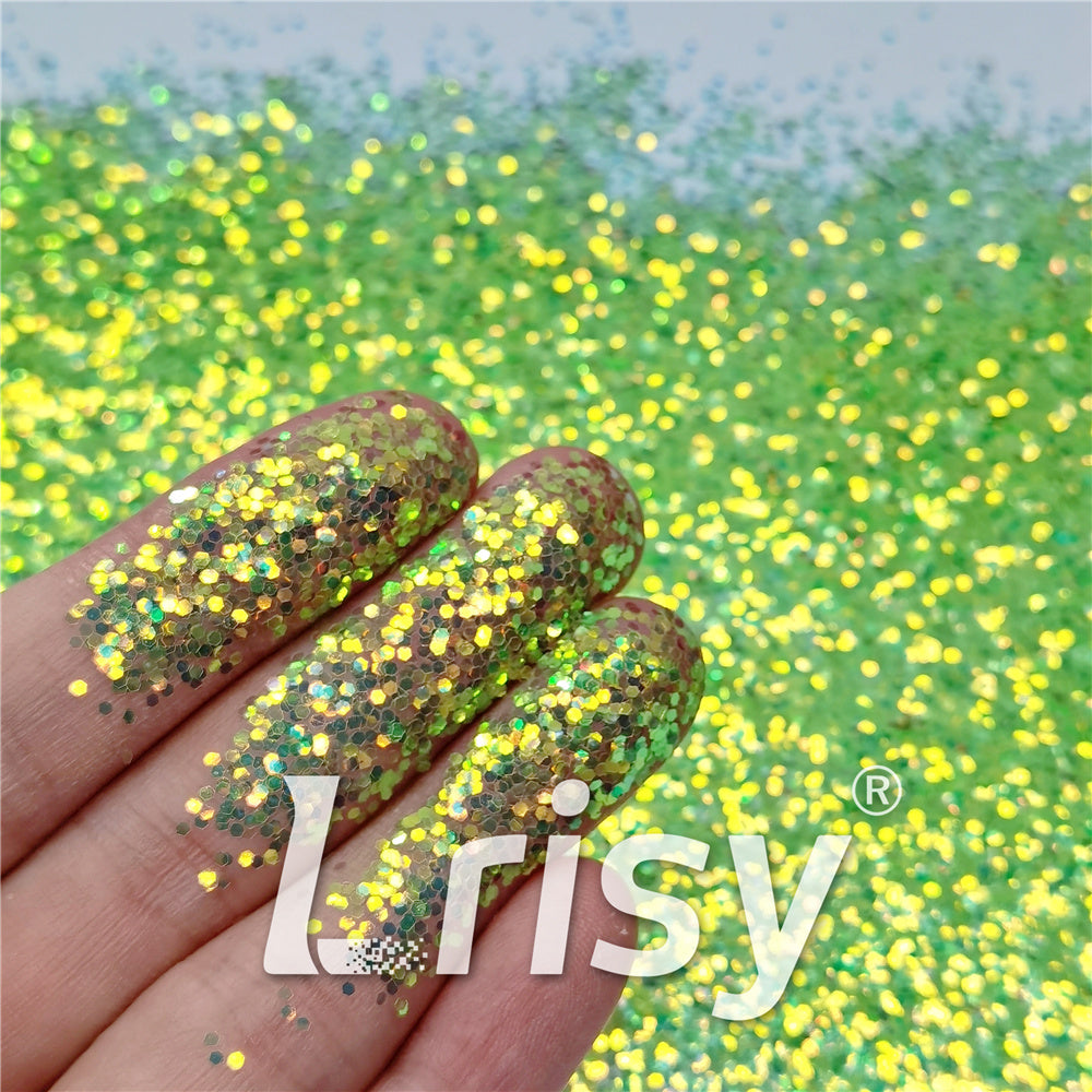 1mm Fluorescent Green High Brightness Iridescent Chunky Glitter FC333A