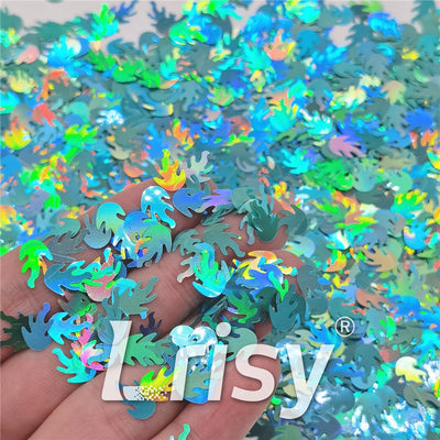 9mm Flame Or Fire Shaped Holographic Teal Green Glitter LB0702