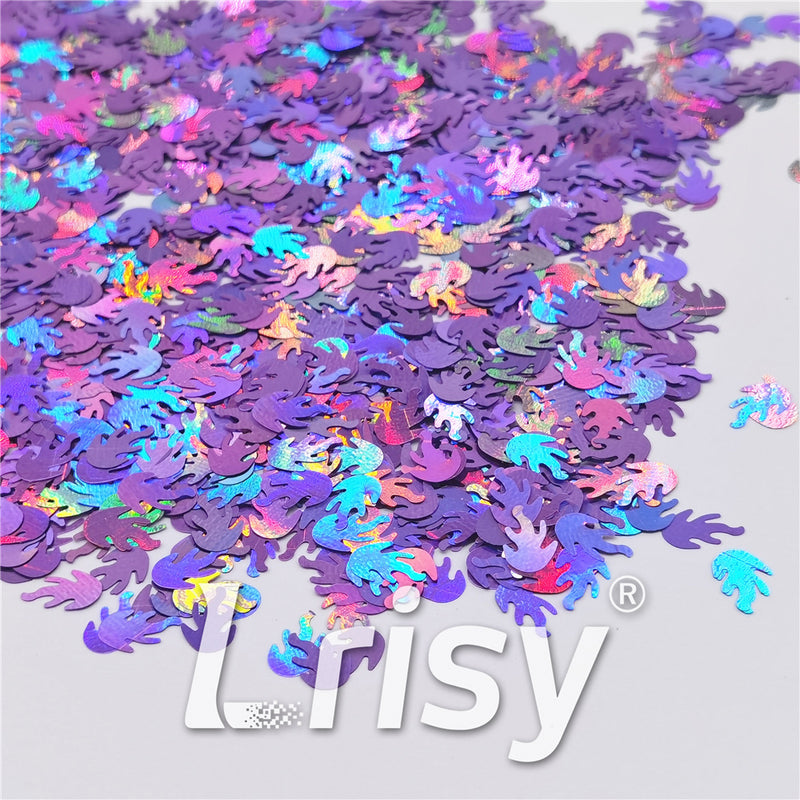 9mm Flame Or Fire Shaped Holographic Light Purple Glitter LB0802