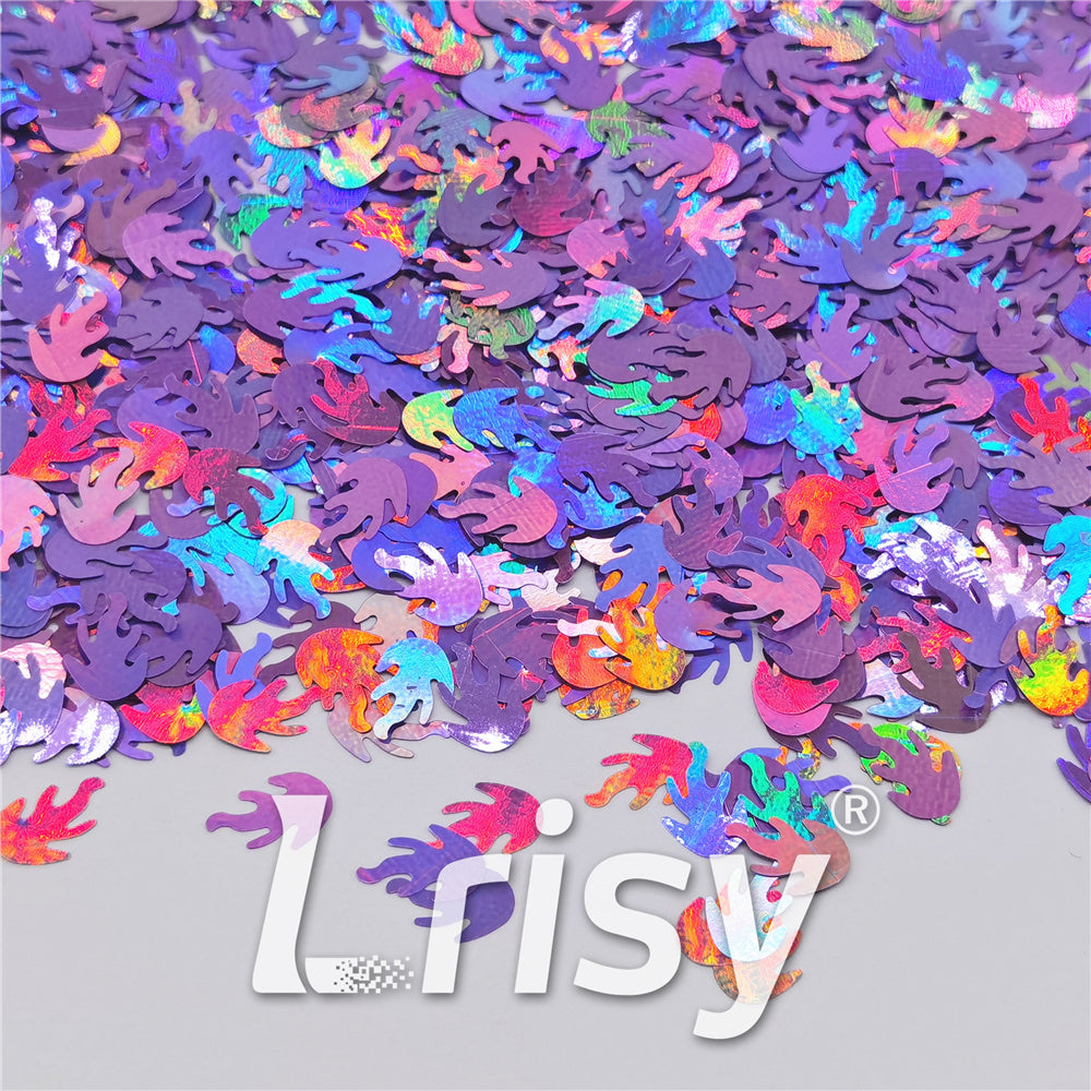 9mm Flame Or Fire Shaped Holographic Light Purple Glitter LB0802