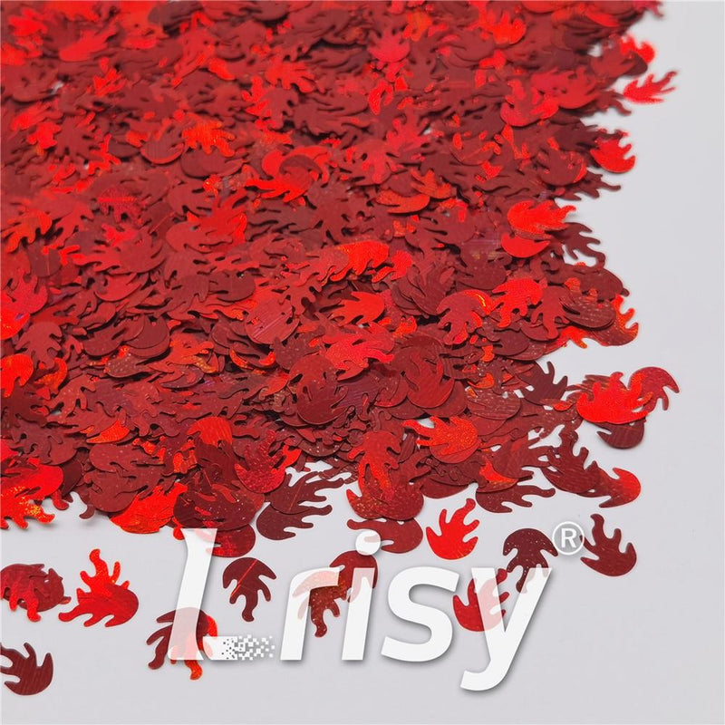 9mm Flame Or Fire Shaped Holographic Red Glitter LB0300