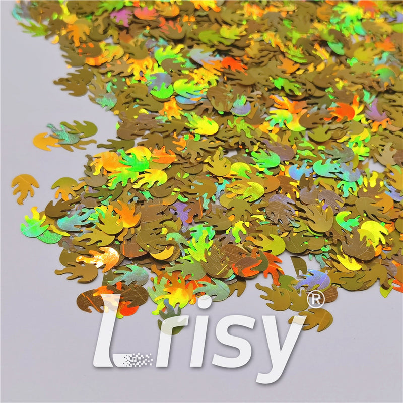 9mm Flame Or Fire Shaped Holographic Gold Glitter LB0210