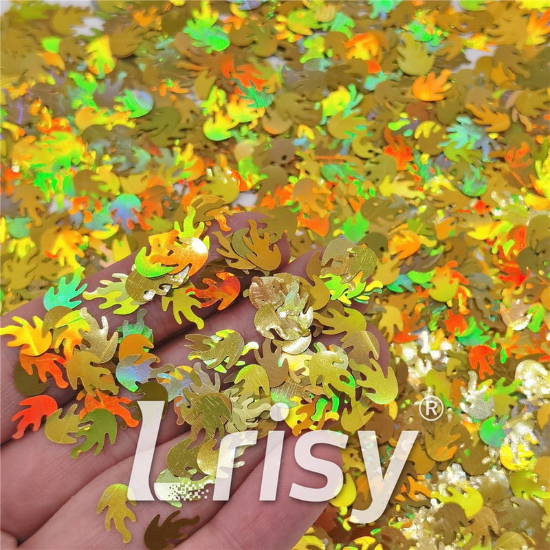 9mm Flame Or Fire Shaped Holographic Gold Glitter LB0210