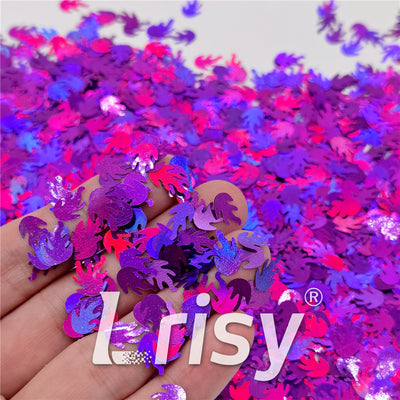 9mm Flame Or Fire Shaped Holographic Purple Glitter LB0800