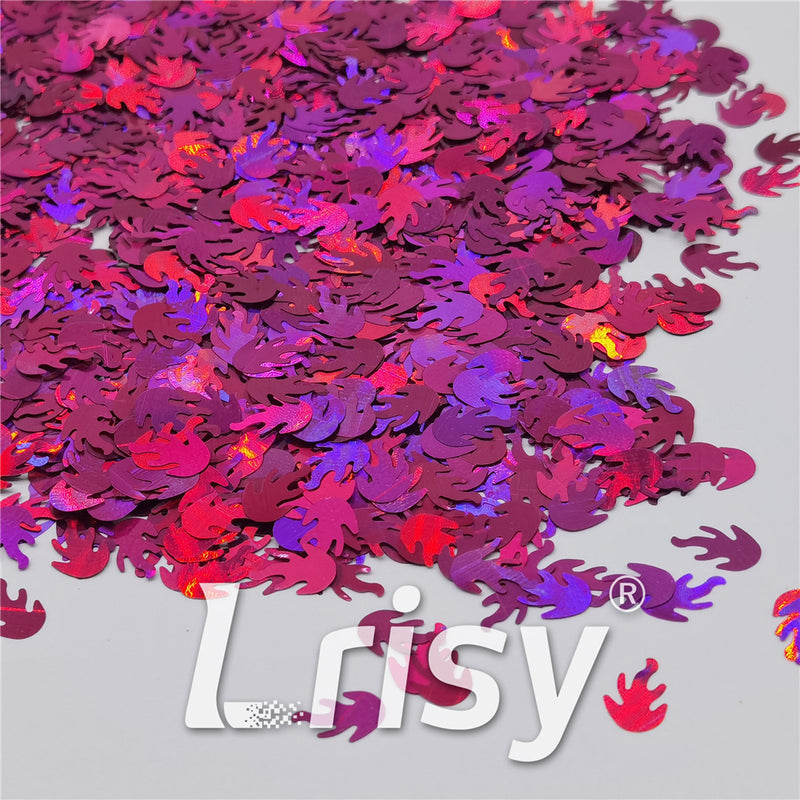 9mm Flame Or Fire Shaped Holographic Rose Red Glitter LB0912