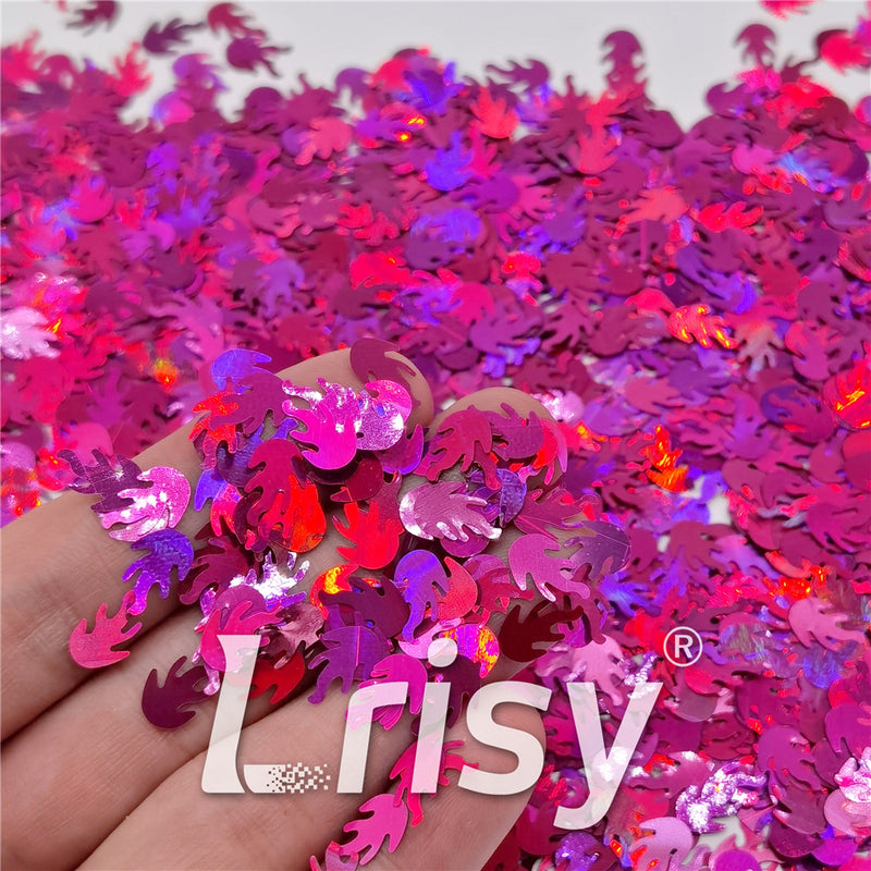 9mm Flame Or Fire Shaped Holographic Rose Red Glitter LB0912