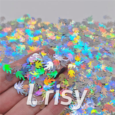 9mm Flame Or Fire Shaped Holographic Silver Glitter LB0100