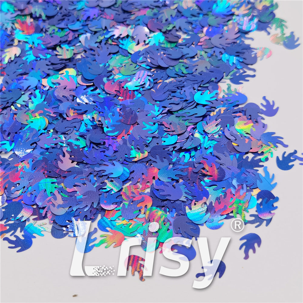 9mm Flame Or Fire Shaped Holographic Sea Blue Glitter LB0709